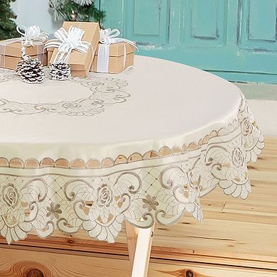 Linen Embroidered Round Tablecloth Table Cover 48" Dia. Waterproof