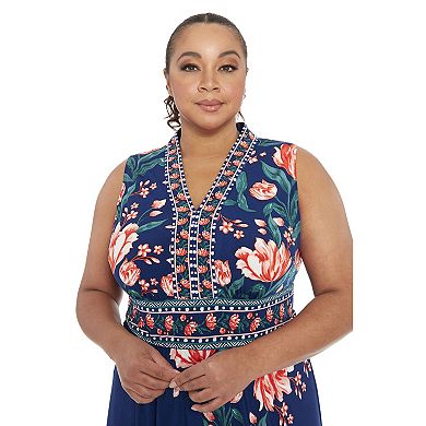 Plus Size London Times V-Neck Sleeveless Maxi Dress