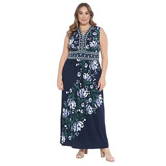 Plus Size London Times V-Neck Sleeveless Maxi Dress