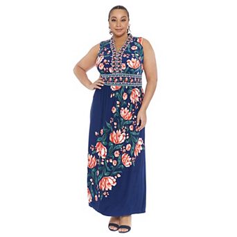Plus Size London Times V-Neck Sleeveless Maxi Dress