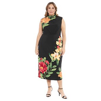 Plus Size London Times Ruched Waist Maxi Dress