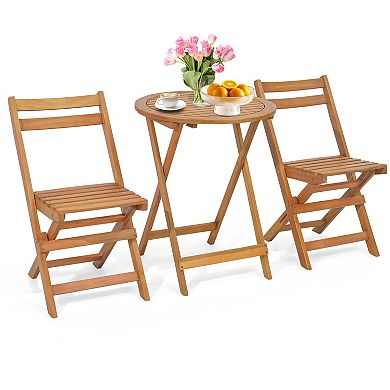 3 Pieces Folding Patio Bistro Set With Slatted Tabletop