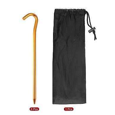 7.2" Aluminum Camping Tent Stakes With Hook 6pcs And Storage Bag 1 Set