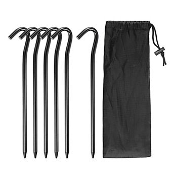 7.2" Aluminum Camping Tent Stakes With Hook 6 pc And Storage Bag 1 Set