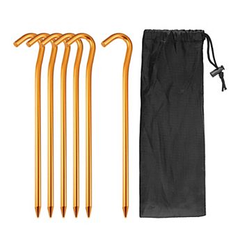 7.2" Aluminum Camping Tent Stakes With Hook 6 pc And Storage Bag 1 Set