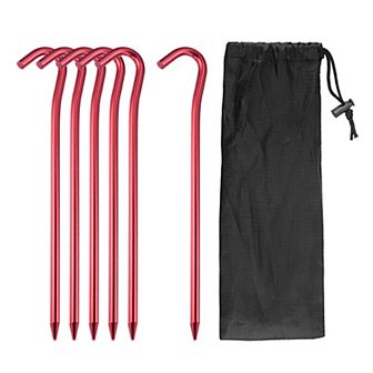 7.2" Aluminum Camping Tent Stakes With Hook 6 pc And Storage Bag 1 Set