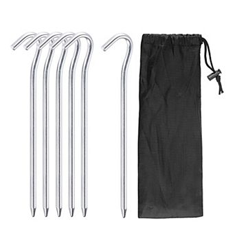 7.2" Aluminum Camping Tent Stakes With Hook 6 pc And Storage Bag 1 Set