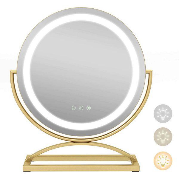 16 Inch Round Makeup Vanity Mirror With 3 Color Dimmable Led Lighting
