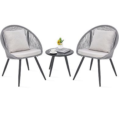 3 Piece Patio Furniture Set With Seat And Back Cushions-Gray