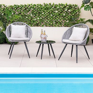 3 Piece Patio Furniture Set With Seat And Back Cushions-Gray