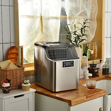 Electric Countertop Ice Maker With Ice Scoop And Basket-sliver
