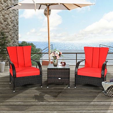 3 Pcs Rattan Coffee Table Set Chair-red