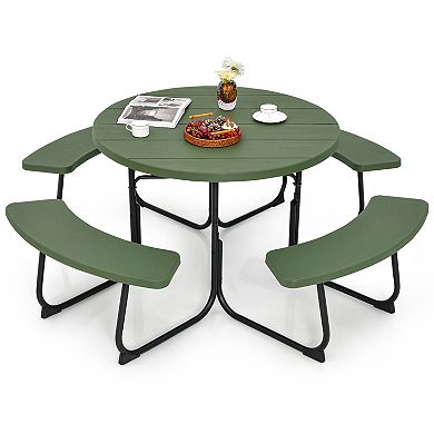 8-person Outdoor Picnic Table And Bench Set With Umbrella Hole