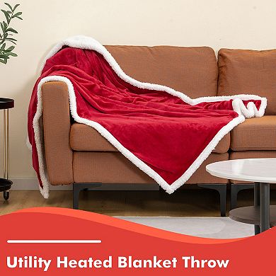 Electric Heated Blanket Throw Reversible Flannel And Sherpa Blanket