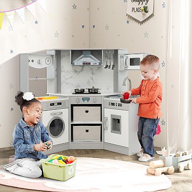 Wooden Kids Play Kitchen Playset With Realistic Lights And Sounds
