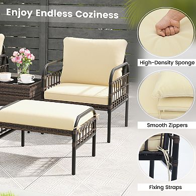 5 Piece Patio Conversation Set With Ottomans And Coffee Table