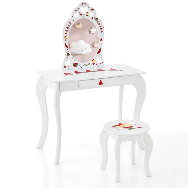 2 In 1 Children Pretend Makeup Vanity Set With Removable Mirror And