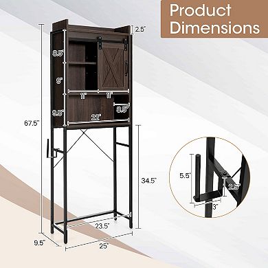 4-tier Multifunctional Toilet Storage Cabinet With Adjustable Shelf And Sliding Barn Door