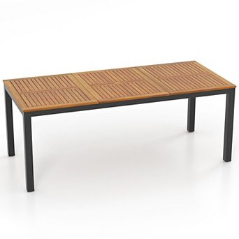 Outdoor Patio Dining Table for 8, Acacia Wood Top with Umbrella Hole