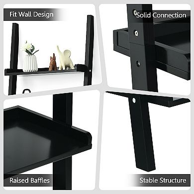 5-tier Wall-leaning Ladder Shelf Display Rack For Plants And Books