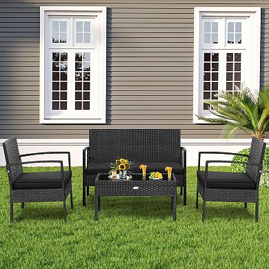 4 Pieces Patio Rattan Furniture Set With Cushion