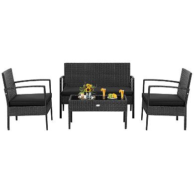 4 Pieces Patio Rattan Furniture Set With Cushion