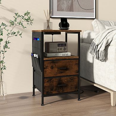 Industrial Bedside Table With Usb Ports And Ac Outlets For Bedroom Living  Room-1 Piece