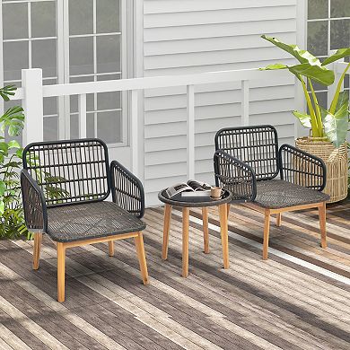3 Pieces Patio Furniture Set With Cushioned Chairs And Tempered Glass Side Table