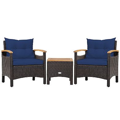 3 Pieces Patio Rattan Furniture Set With Removable Cushion