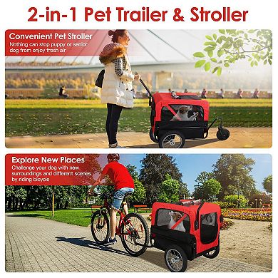 2-in-1 Pet Bike Trailer And Stroller With With Canopy Bicycle Carrier