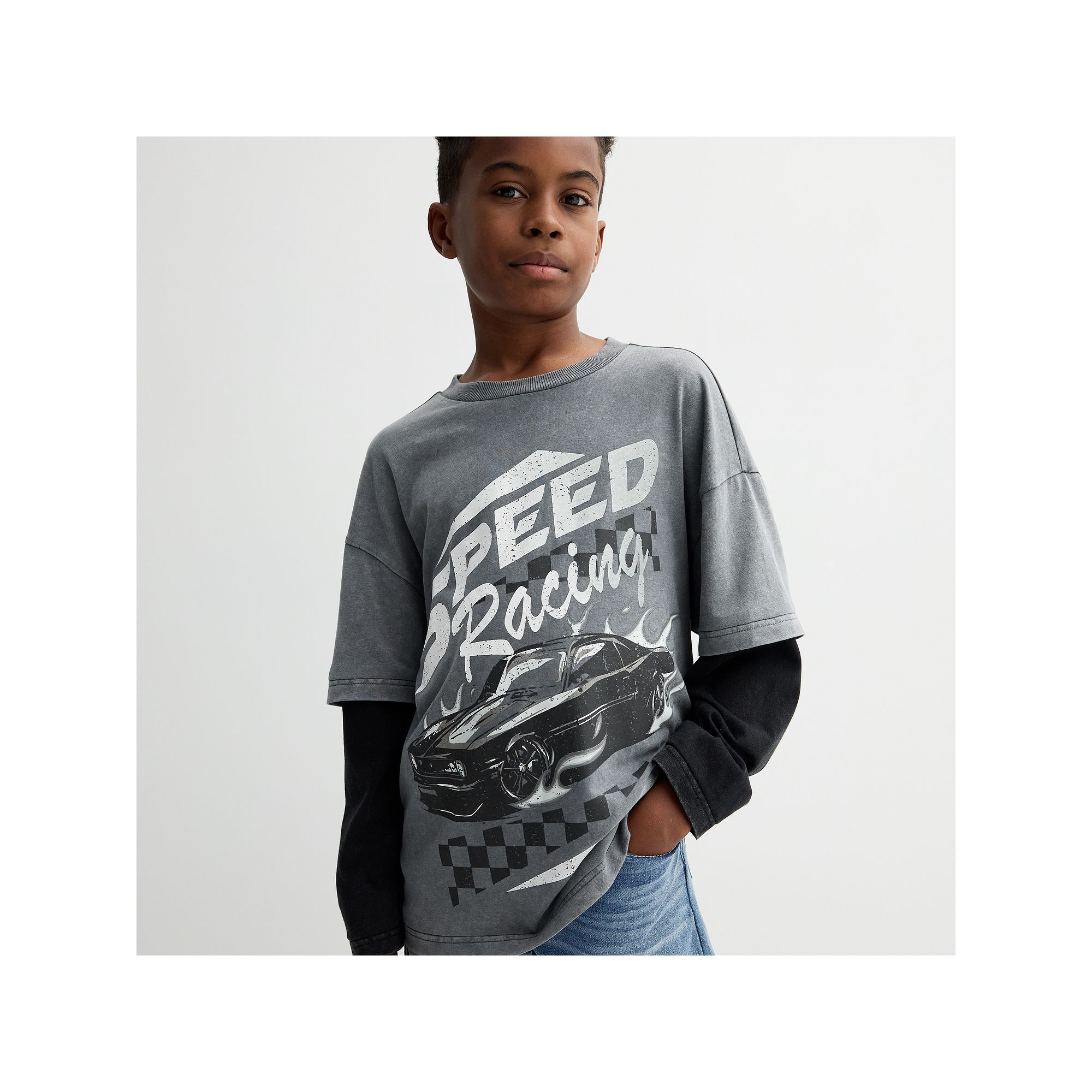 Boys 8-20 Hollywood Long Sleeve Twofer Speed Racing Graphic Tee, Boys, Siz