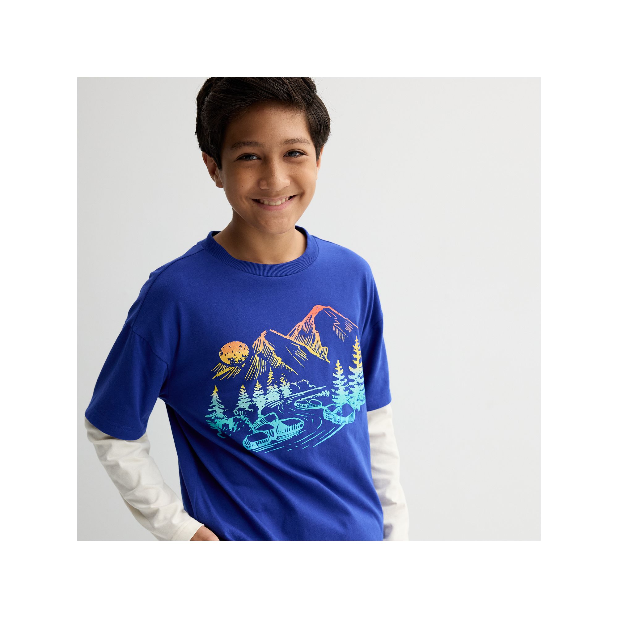 Boys 8-20 Hollywood Long Sleeve Twofer Mountain Graphic Tee, Boys, Size: L