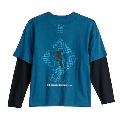 Boys 8-20 Hollywood Long Sleeve Twofer Skateboard Graphic Tee Boys 8-20 Hollywood Long Sleeve Twofer Skateboard Graphic Tee