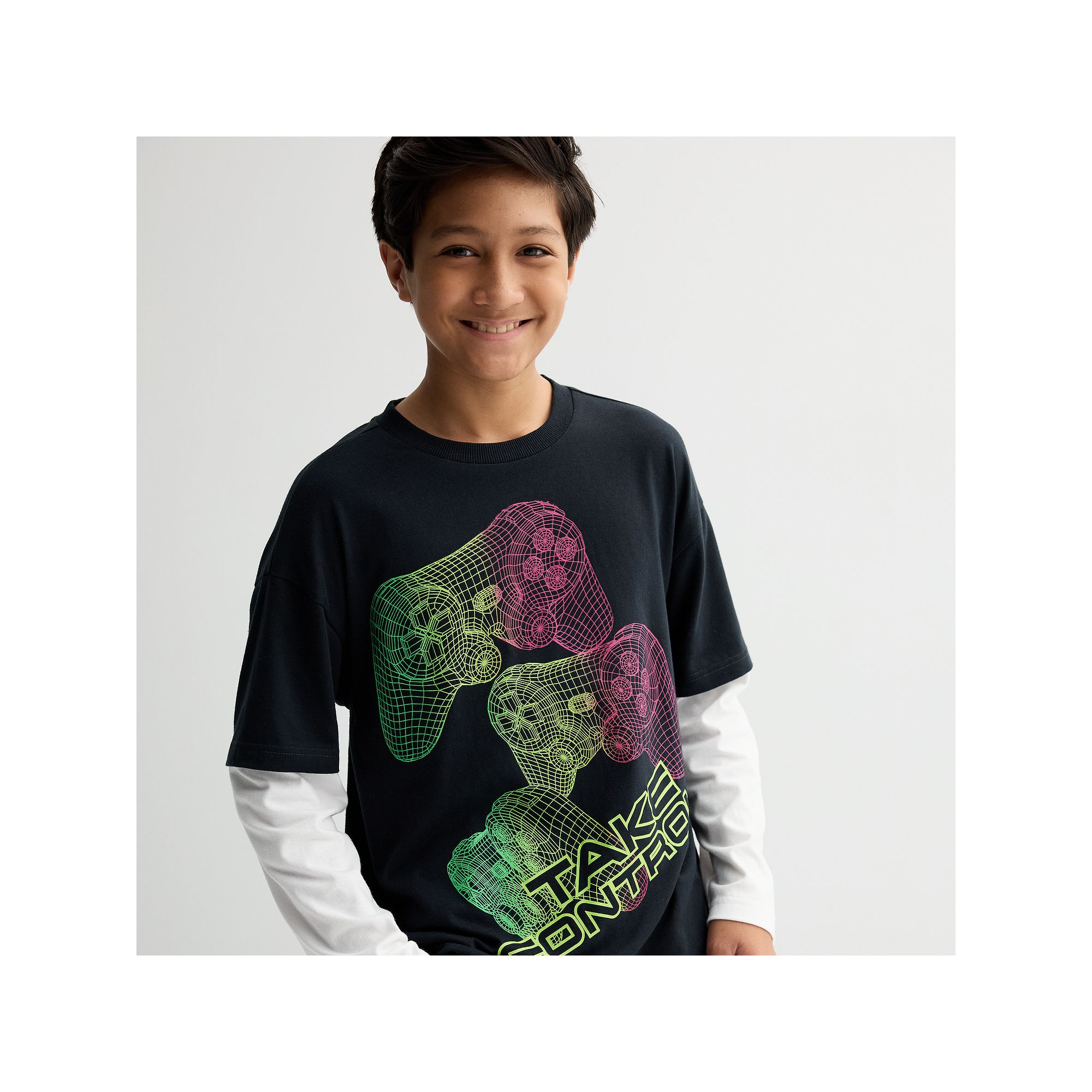 Boys 8-20 Hollywood Long Sleeve Twofer Gamer Graphic Tee, Boys, Size: Medi