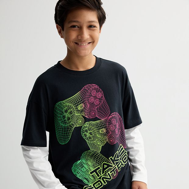 Boys 8-20 Hollywood Long Sleeve Twofer Gamer Graphic Tee Boys 8-20 Hollywood Long Sleeve Twofer Gamer Graphic Tee