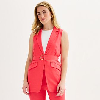 Women's Ellen Tracy Belted Sleeveless Linen Blazer