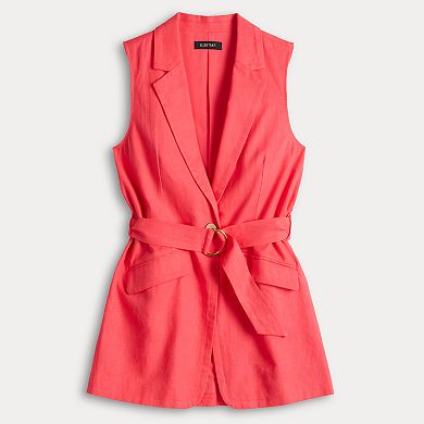 Women's Ellen Tracy Belted Sleeveless Linen Blazer