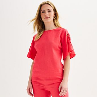 Women's Ellen Tracy Linen Flutter Sleeve Top