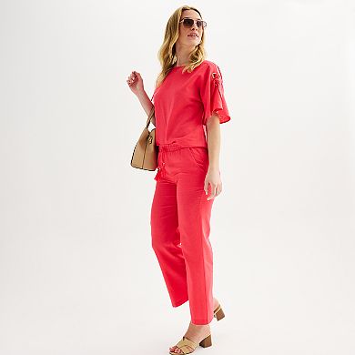Women's Ellen Tracy Linen Flutter Sleeve Top