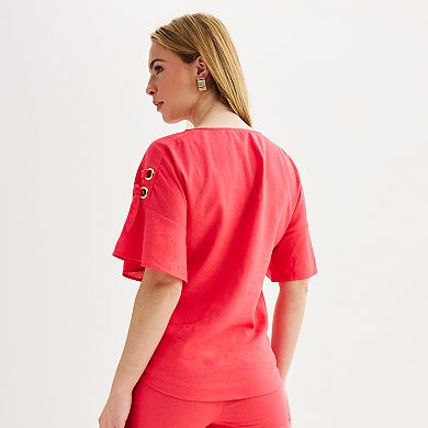 Women's Ellen Tracy Linen Flutter Sleeve Top