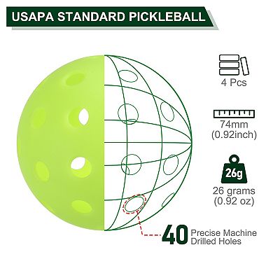 40 Holes Outdoor Pickleball Balls Usa Pickleball Pickleball Ball For Amateurs, 4 Pack