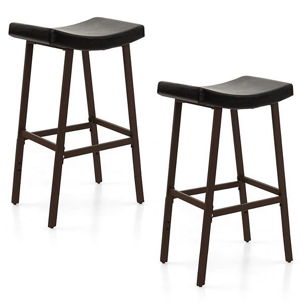 Bar Stools Set Of 2 With Pu Leather Upholstered Saddle Seat And