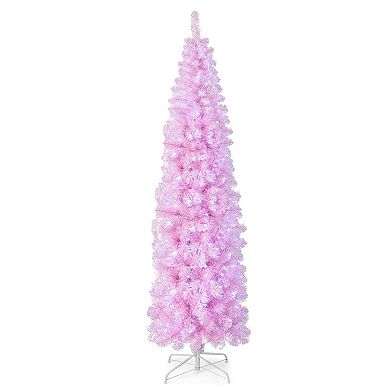 Pre-lit Artificial Christmas Tree With Branch Tips Led Lights Metal Stand-7ft