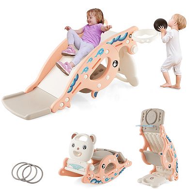 4-in-1 Kids Slide Rocking Horse With Basketball And Ring Toss