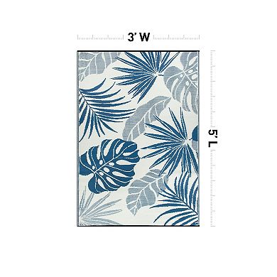 World Rug Gallery Tropical Floral Leaf Reversible Recycled Plastic Area Rug