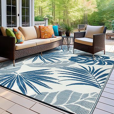 World Rug Gallery Tropical Floral Leaf Reversible Recycled Plastic Area Rug