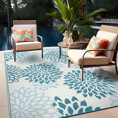 World Rug Gallery Modern Floral Aloha Reversible Recycled Plastic Area Rug