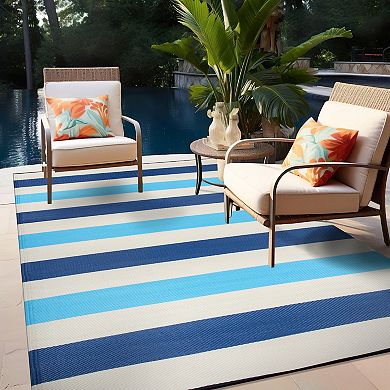 World Rug Gallery Contemporary Stripe Reversible Outdoor Rug