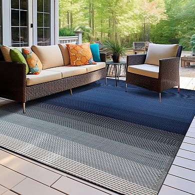World Rug Gallery Contemporary Stripe Shade Geometric Reversible Outdoor Rugs