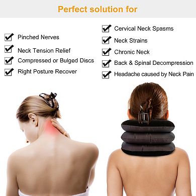 Inflatable Cervical Traction Pillow - Black - Neck Support & Pain Relief